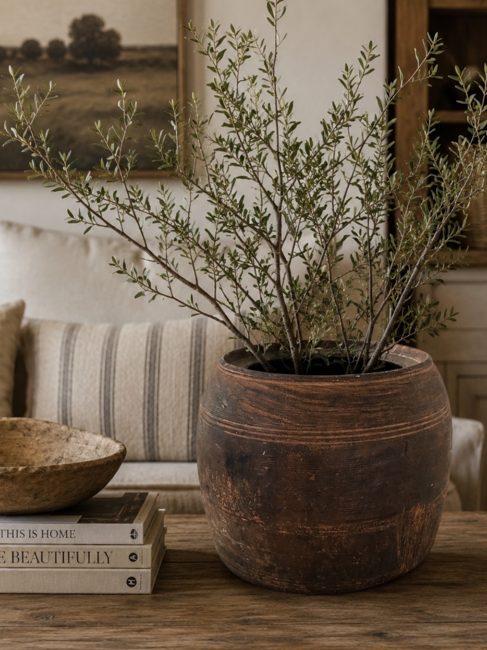 Vintage Rustic Wooden Vase Planter Primitive Farmhouse Decor Large Wood Vessel
